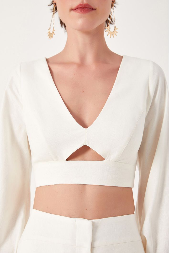 Blusa Linho Manga Bufante