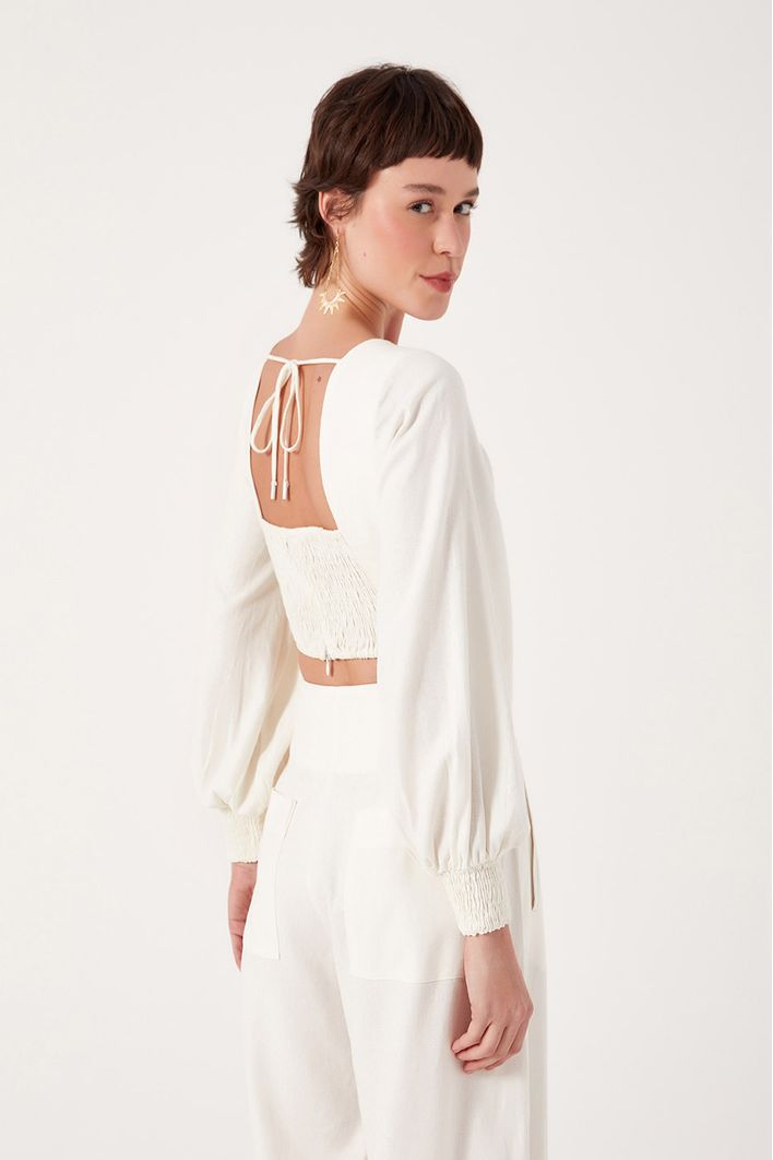 Blusa Linho Manga Bufante