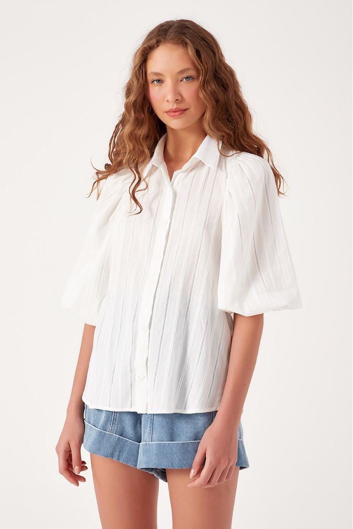Camisa Algodao Manga Bufante
