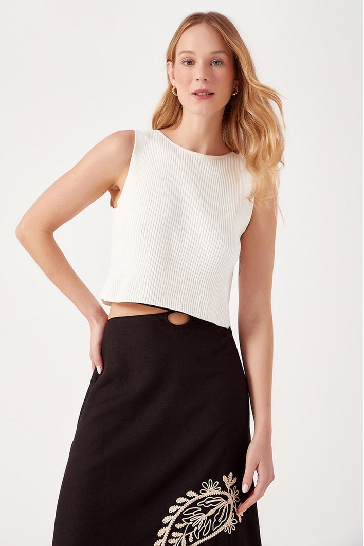 Blusa Tricot Decote Canoa