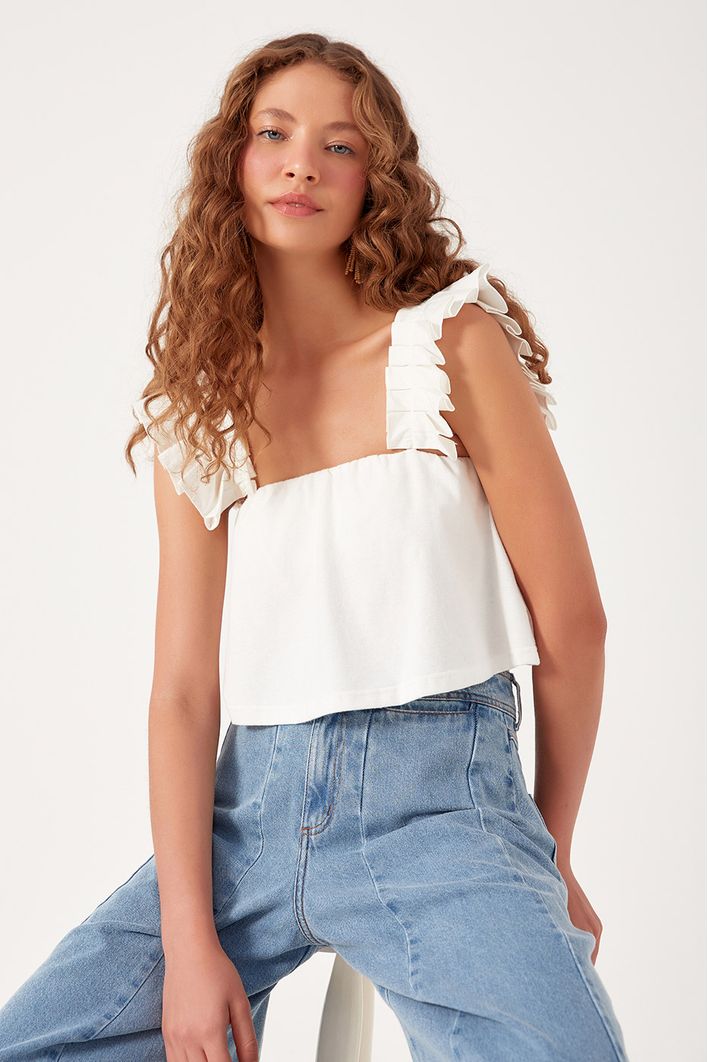 Blusa Malha Manga Tecido Pregas