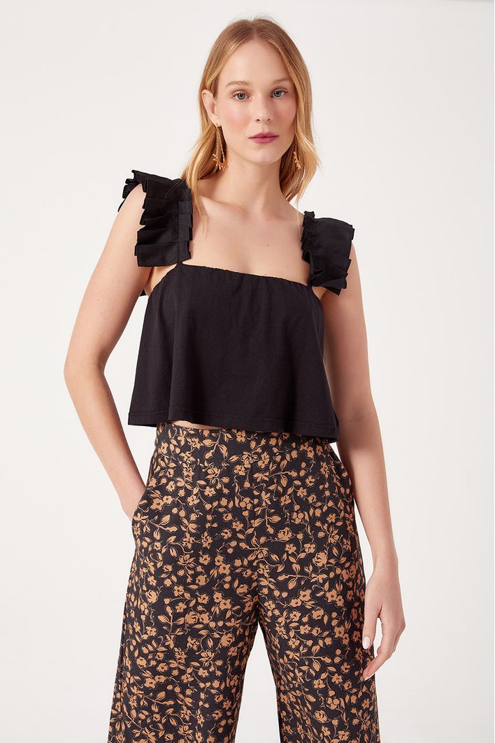 Blusa Malha Manga Tecido Pregas