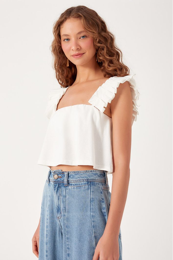 Blusa Malha Manga Tecido Pregas