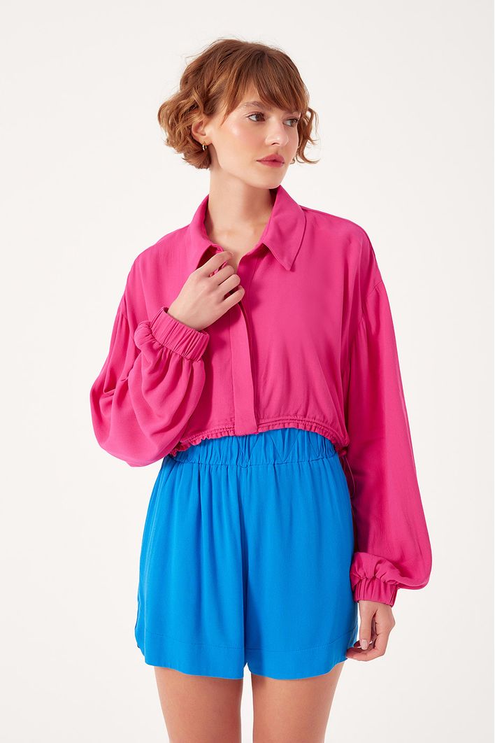 Camisa Cropped Franzido Cintura