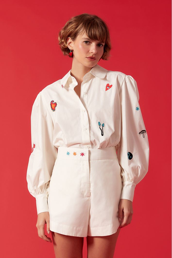 Camisa Manga Ampla Bordados