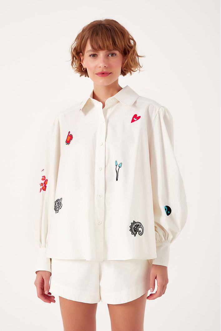 Camisa Manga Ampla Bordados