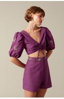 Blusa Franzido Bordado Bandana