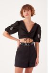 Blusa Franzido Bordado Bandana