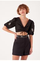 Blusa Franzido Bordado Bandana