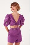 Blusa Franzido Bordado Bandana