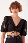 Blusa Franzido Bordado Bandana