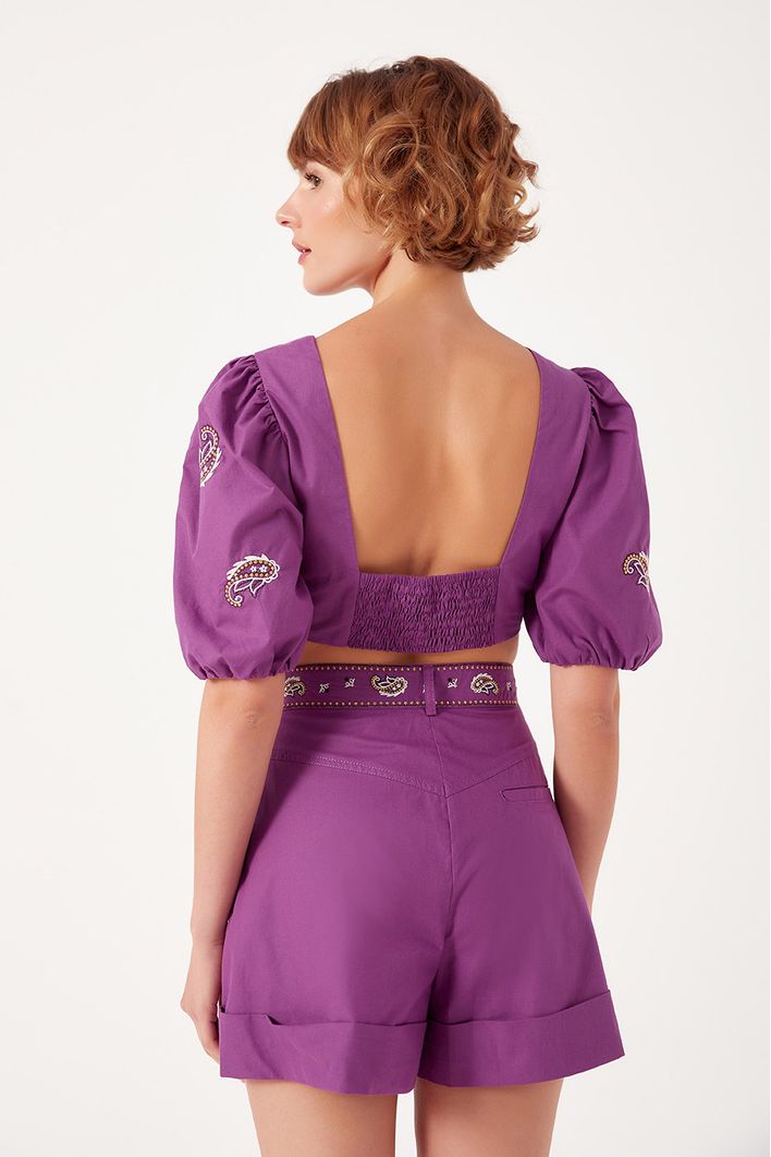 Blusa Franzido Bordado Bandana