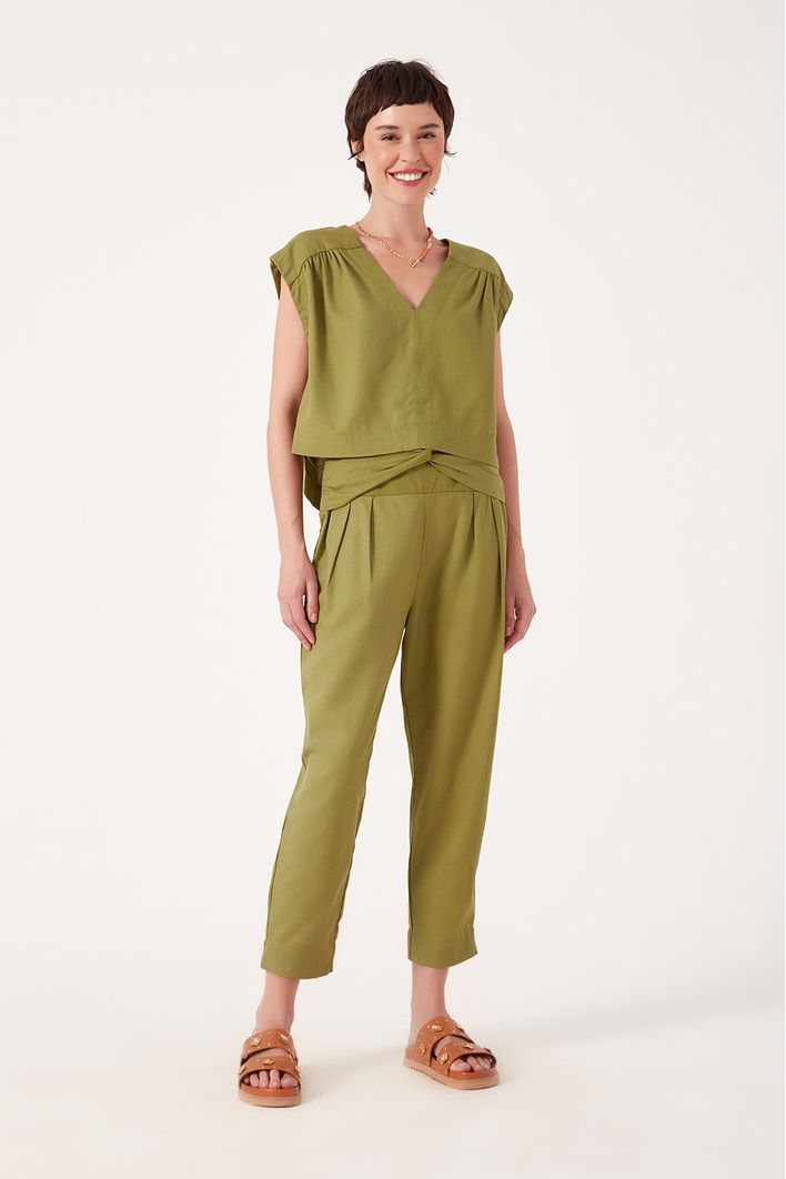 Blusa Linho Recorte Ombro