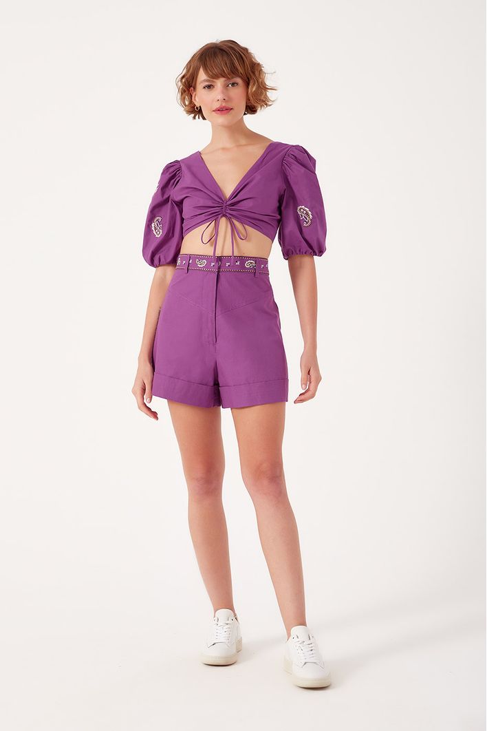 Blusa Franzido Bordado Bandana