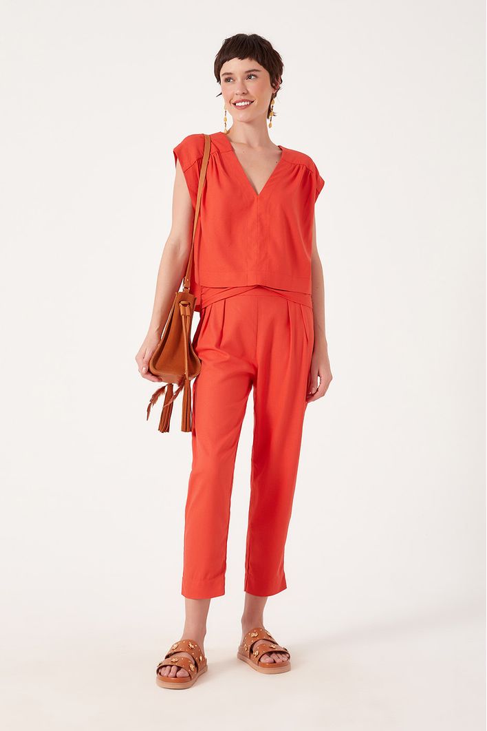 Blusa Linho Recorte Ombro