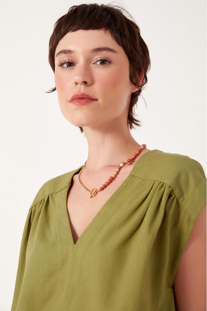 Blusa Linho Recorte Ombro