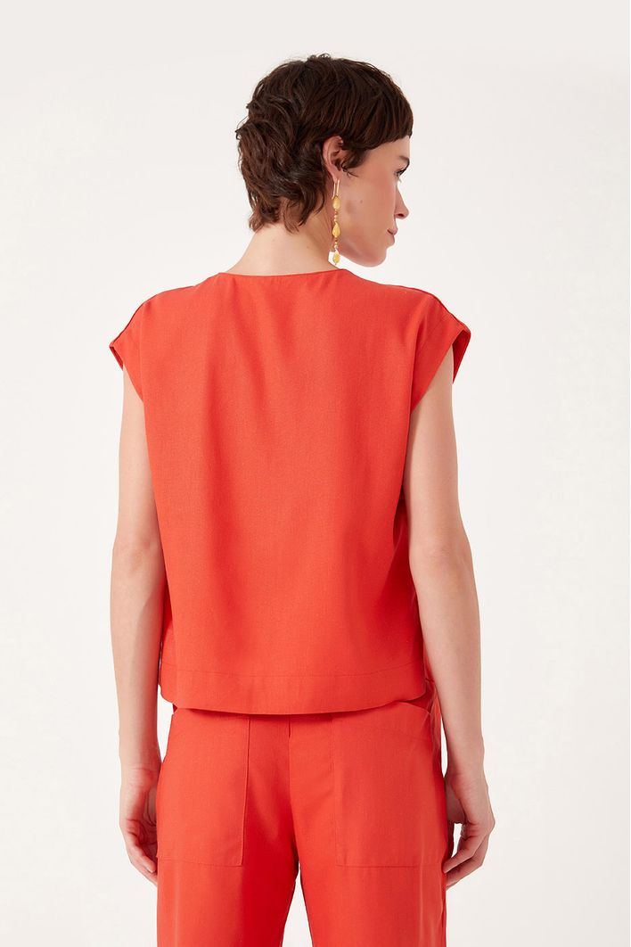Blusa Linho Recorte Ombro