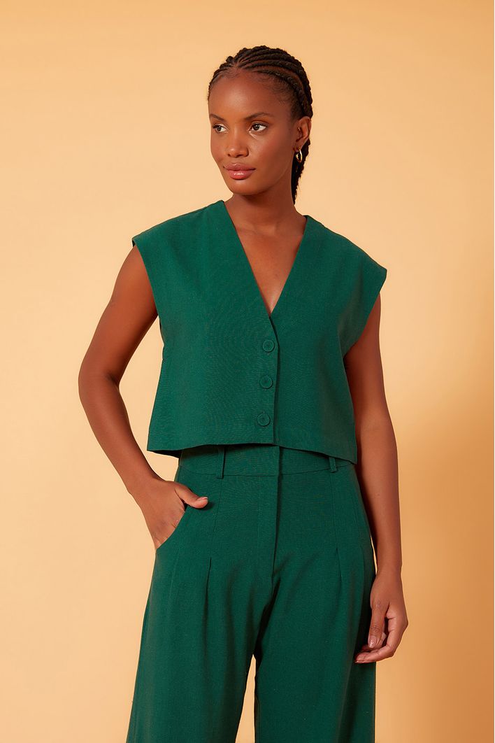 Blusa Linho Quadradinha Botões