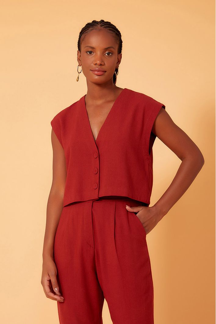 Blusa Linho Quadradinha Botões