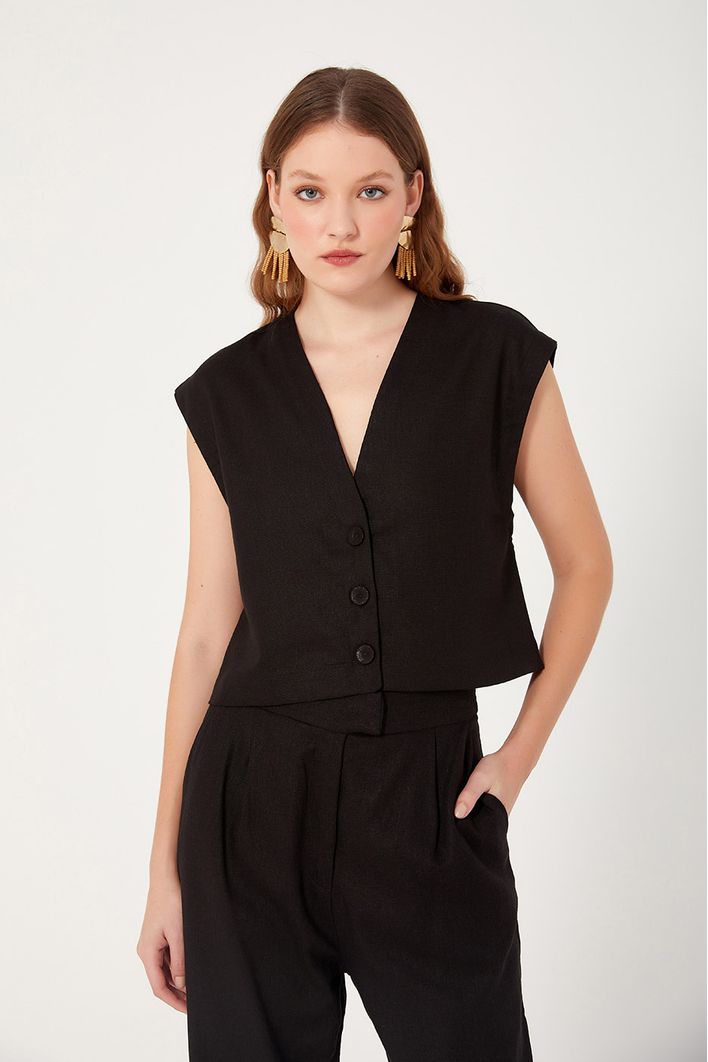 Blusa Linho Quadradinha Botões