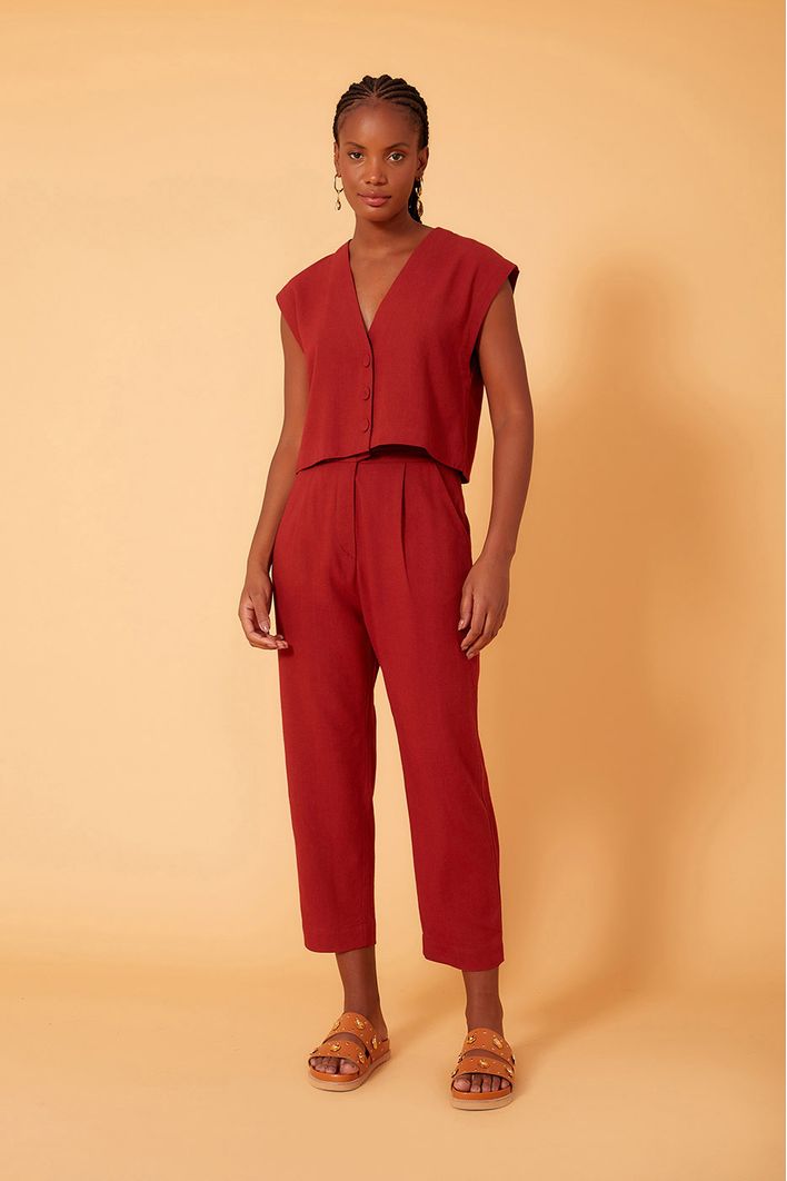 Blusa Linho Quadradinha Botões