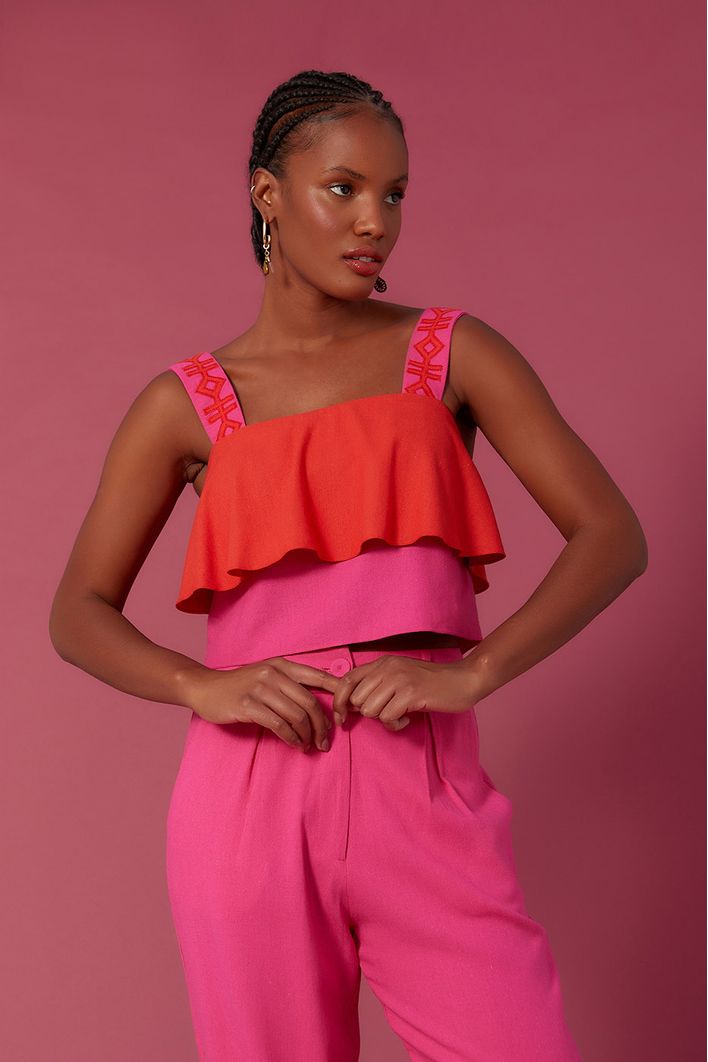 Blusa Linho Alça Bordada