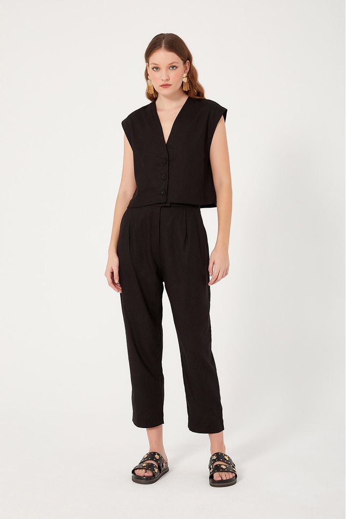 Blusa Linho Quadradinha Botões
