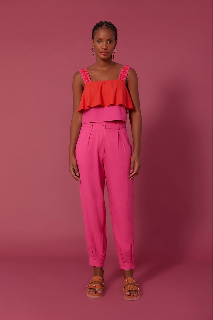 Blusa Linho Alça Bordada