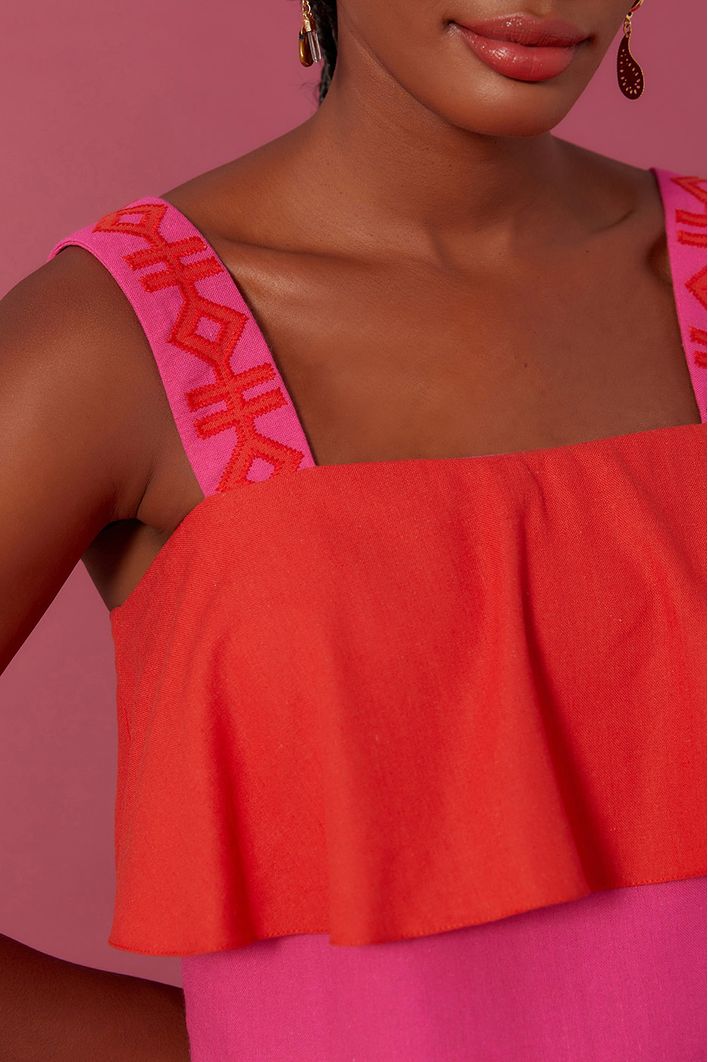 Blusa Linho Alça Bordada