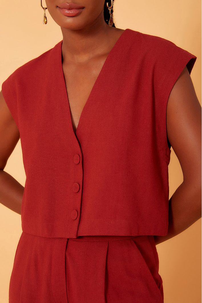 Blusa Linho Quadradinha Botões