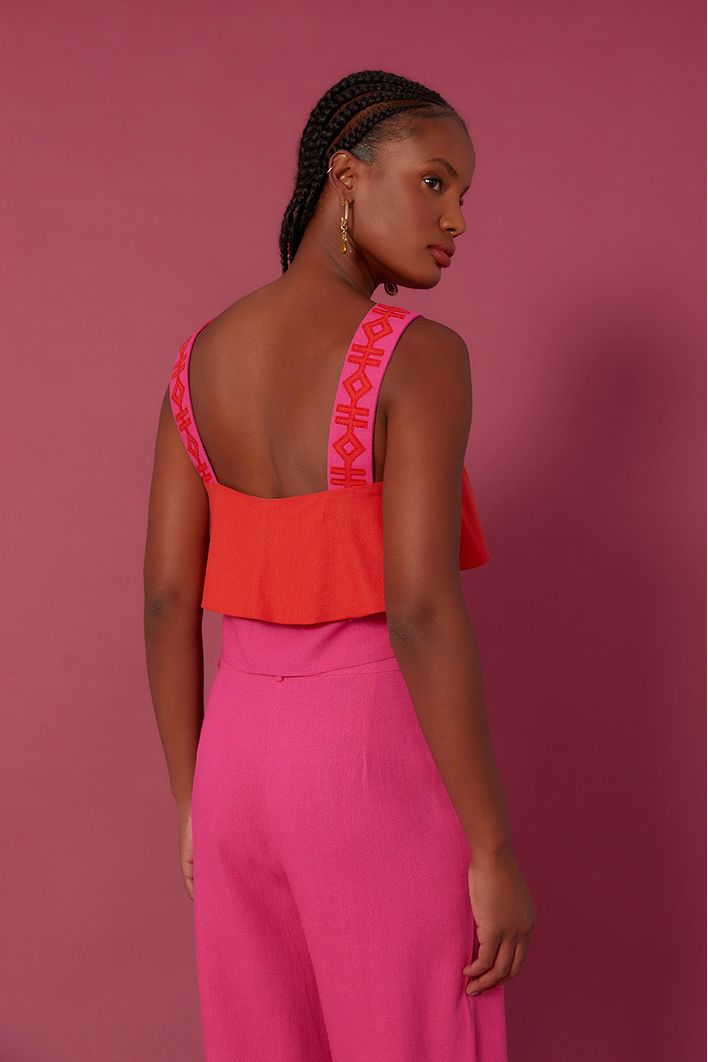 Blusa Linho Alça Bordada