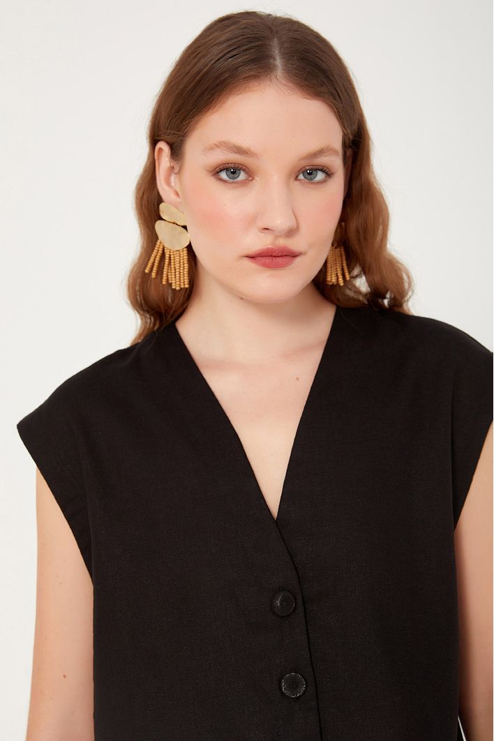 Blusa Linho Quadradinha Botões