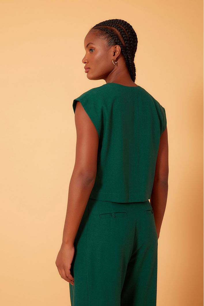 Blusa Linho Quadradinha Botões