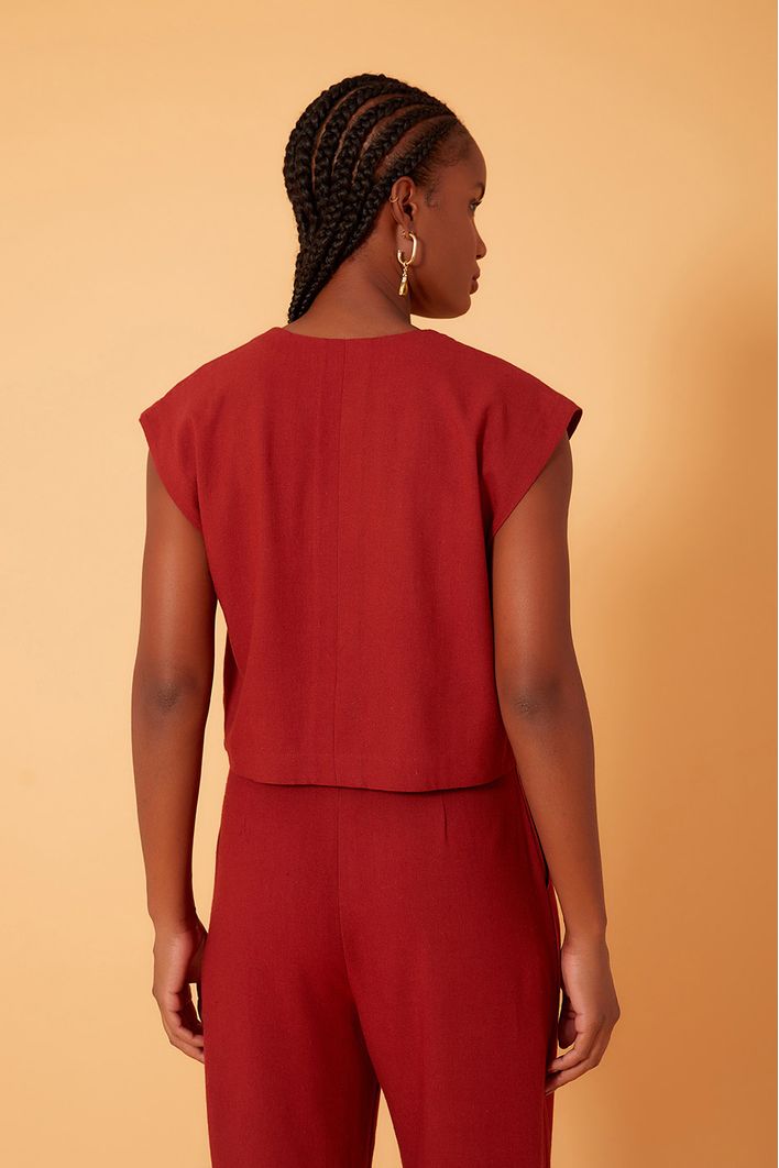 Blusa Linho Quadradinha Botões