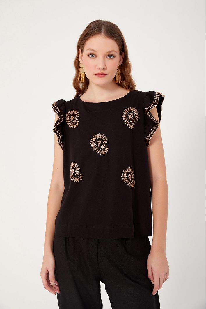 Blusa Bordada Manga Babado