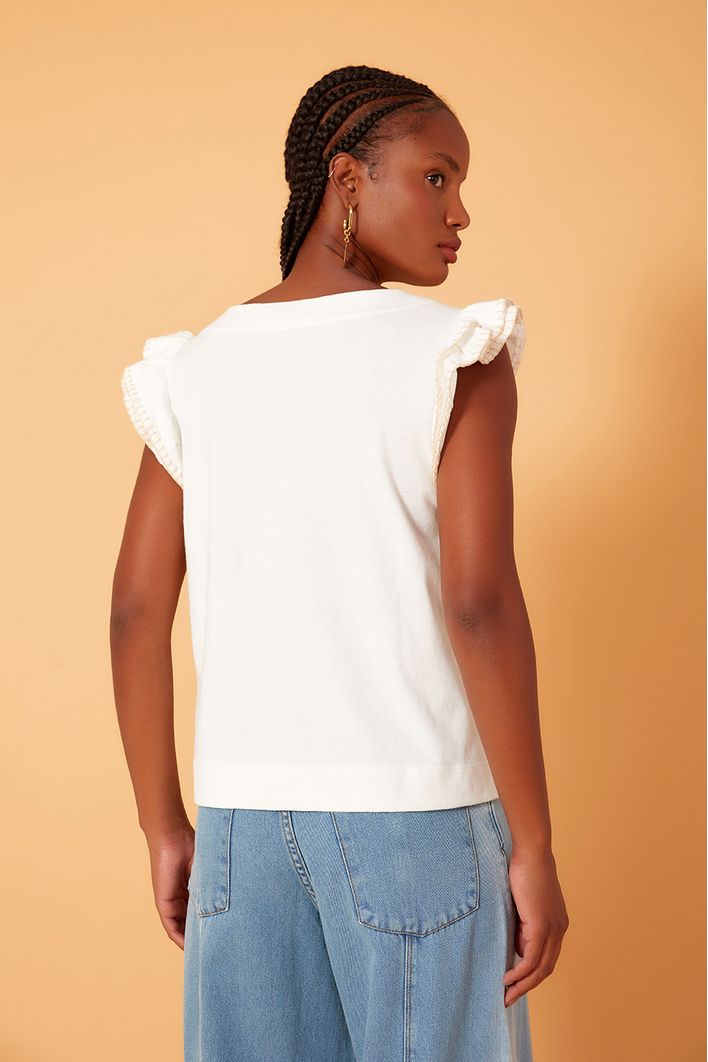 Blusa Bordada Manga Babado
