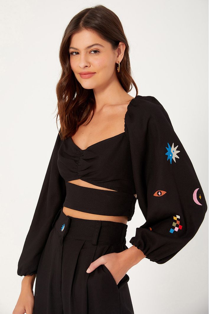 Blusa Linho Bordado Mystic