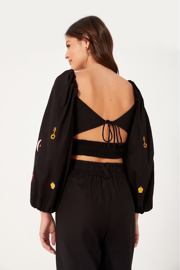 Blusa Linho Bordado Mystic