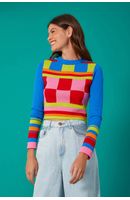 Blusa Tricot Jacquard Colorblock