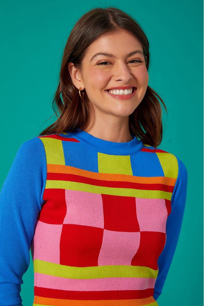 Blusa Tricot Jacquard Colorblock