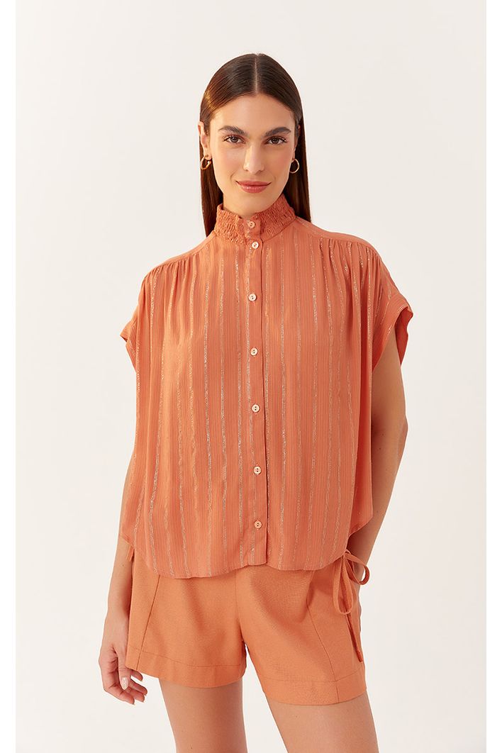 Blusa Lurex Gola Alta Com Lastex