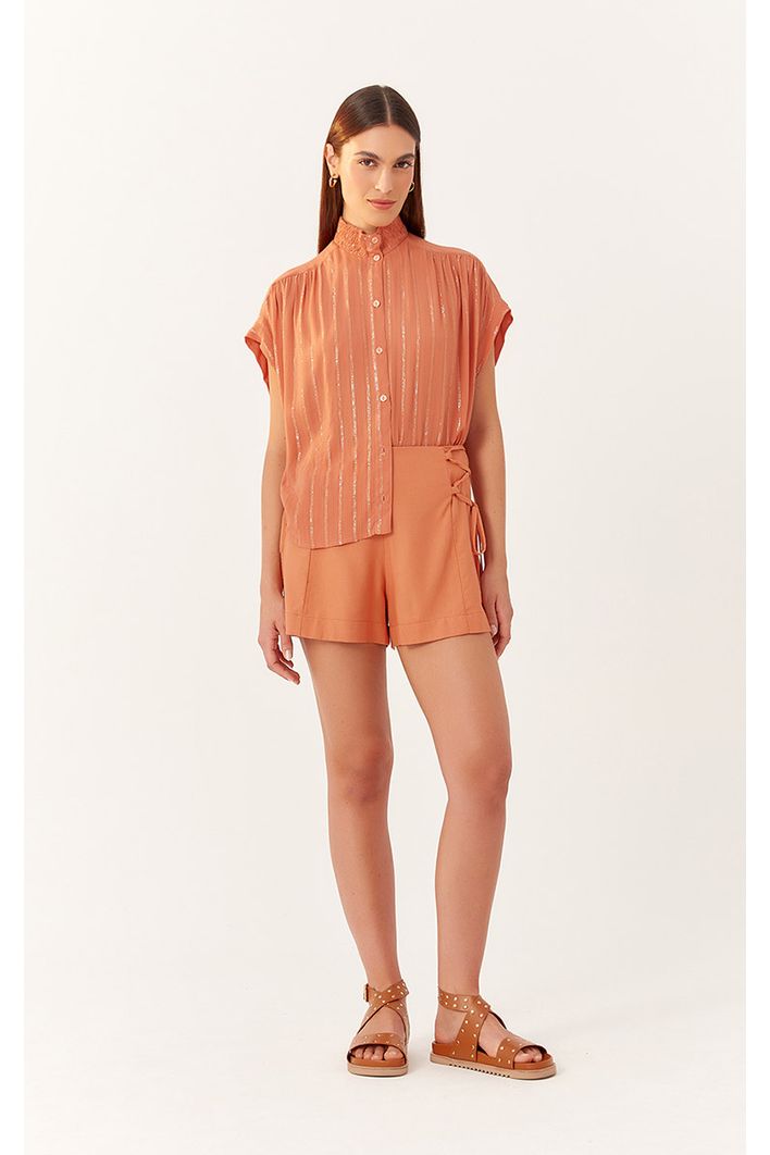 Blusa Lurex Gola Alta Com Lastex