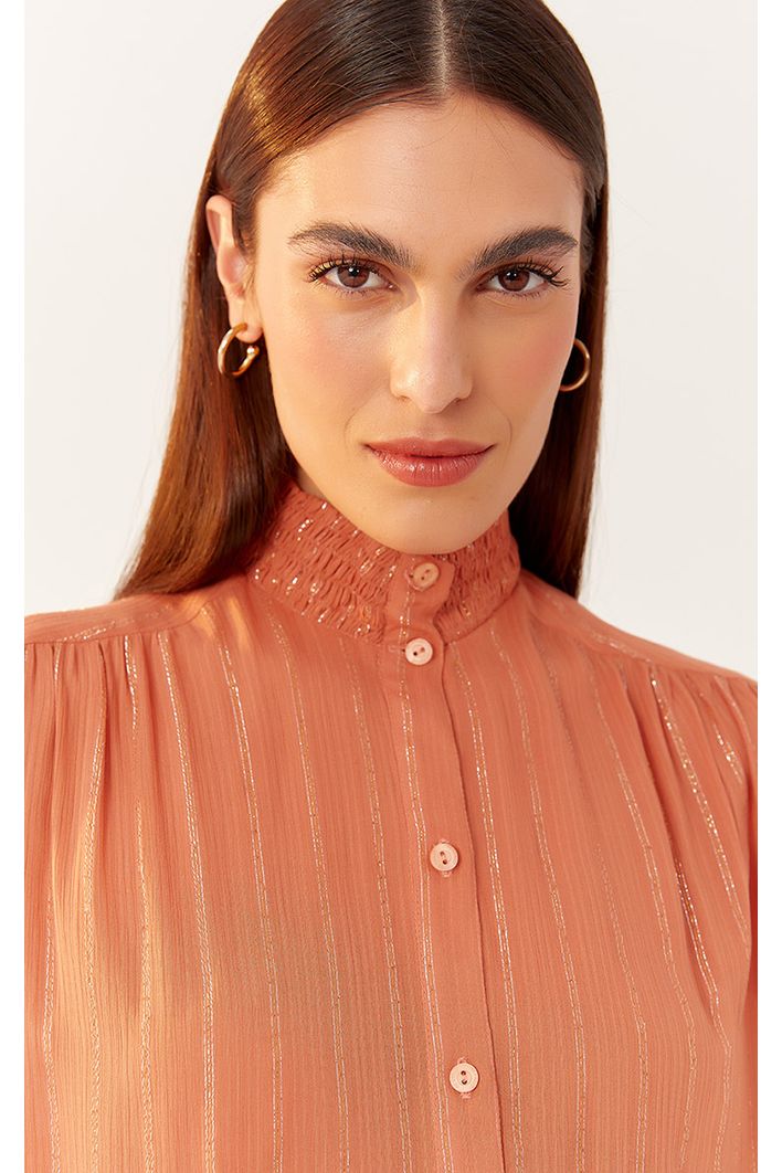 Blusa Lurex Gola Alta Com Lastex