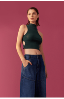 Blusa Cropped Tricot Ombro Vazado