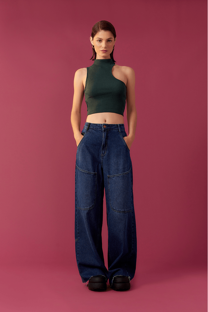 Blusa Cropped Tricot Ombro Vazado