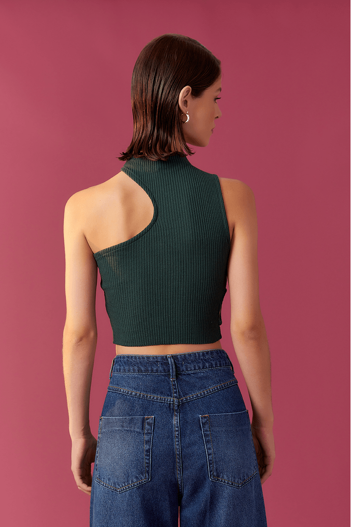 Blusa Cropped Tricot Ombro Vazado