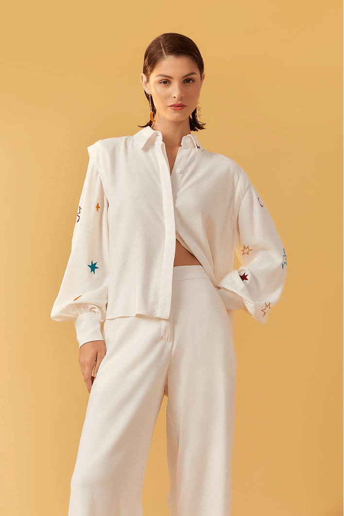 Camisa Linho Bordado Estrelas