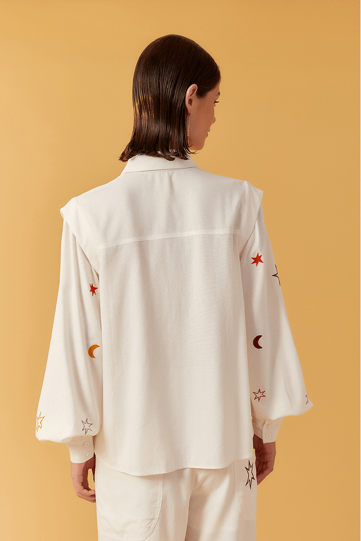 Camisa Linho Bordado Estrelas