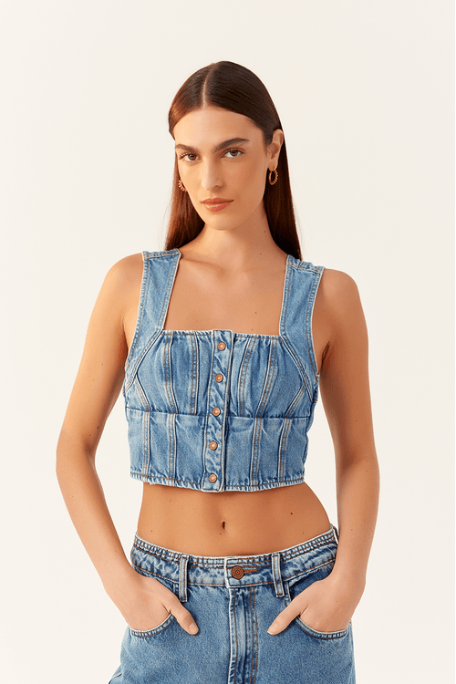 Blusa Jeans Bojo Recortes