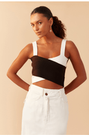 Blusa Tricot Transpassada Bicolor
